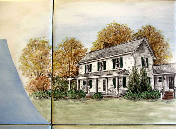 Vignette 2, closeup of one of the guest houses at the resort, painted by Julia Sweda.